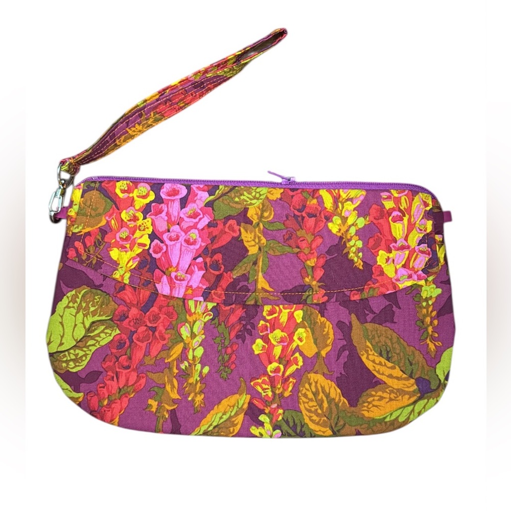 FLORAL WRISTLET CLUTH POUCH COSMETIC BAG PURPLE PINK GREEN ORANGE